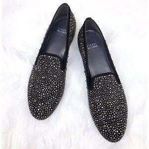 Stuart Weitzman Sz 6 M 6M Black Silver Studded Spiked Smoking Loafers Shoes